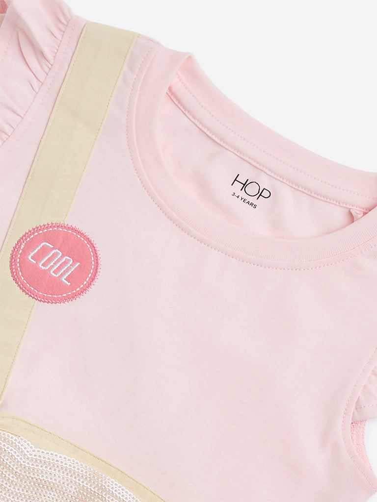 HOP Kids Pink Sequin Embellished Cotton T-Shirt