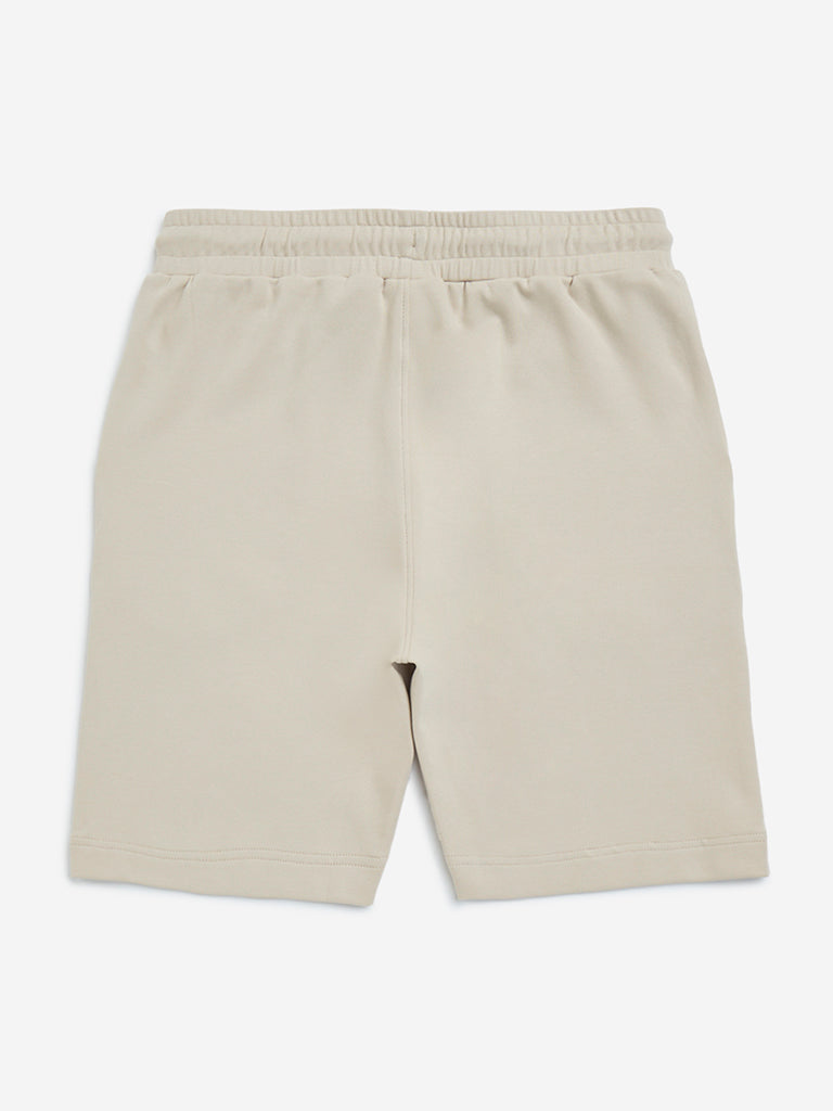 Y&F Kids Beige Relaxed-Fit Mid-Rise Cotton-Blend Shorts