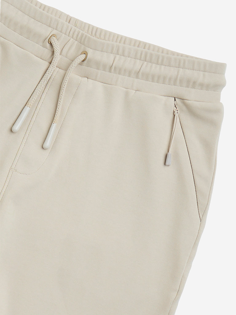 Y&F Kids Beige Relaxed-Fit Mid-Rise Cotton-Blend Shorts