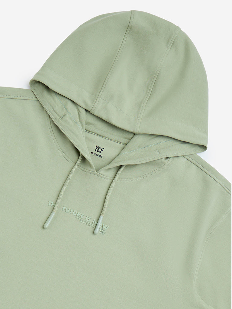westisde Y&F Boys' Kids Sage Text Design Relaxed-Fit Cotton-Blend Hoodie for Casual Wear Zoom View