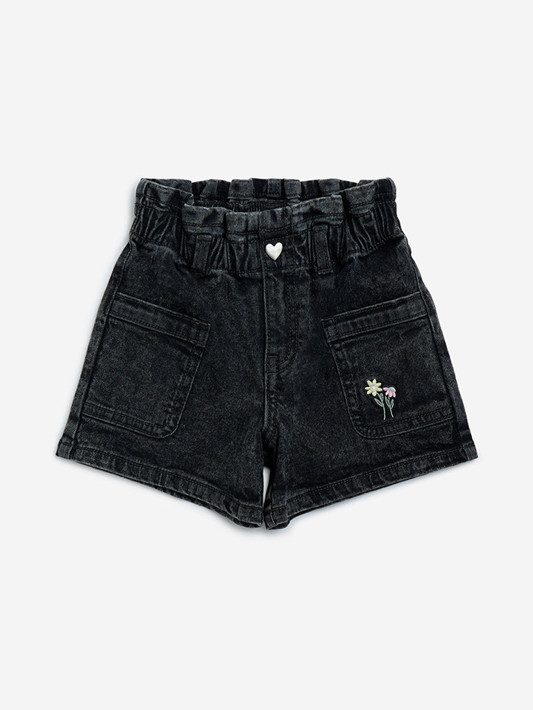 Buy HOP Kids Charcoal Mid-Rise Denim Shorts from Westside