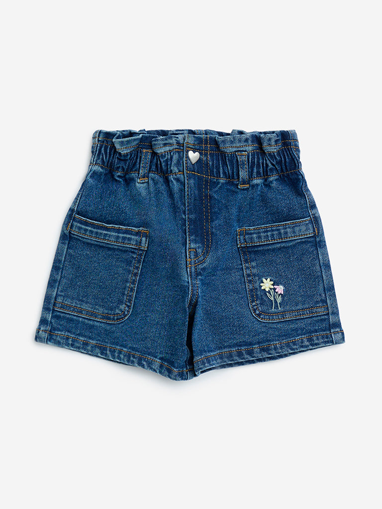 HOP Kids Dark Blue Mid-Rise Denim Shorts - Main Image