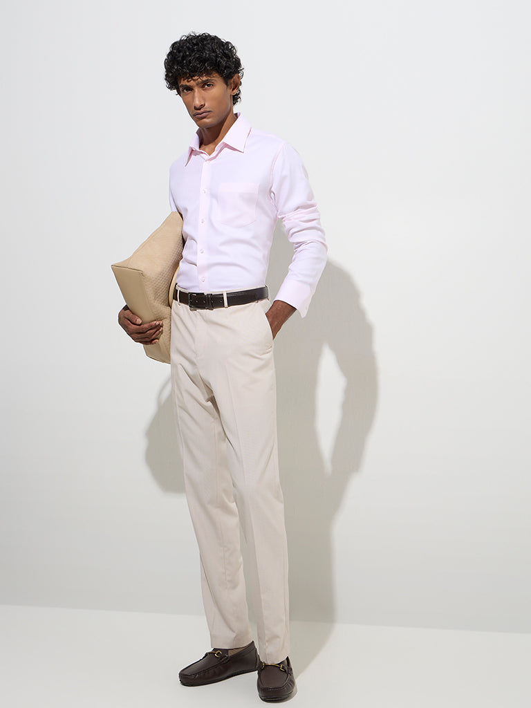 WES Formals Pink Checkered Slim-Fit Cotton Shirt