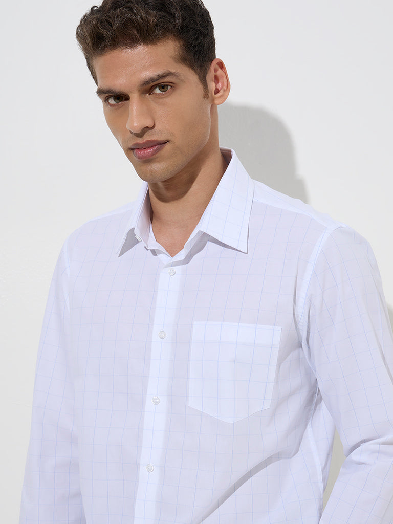WES Formals White Checkered Slim-Fit Cotton Shirt