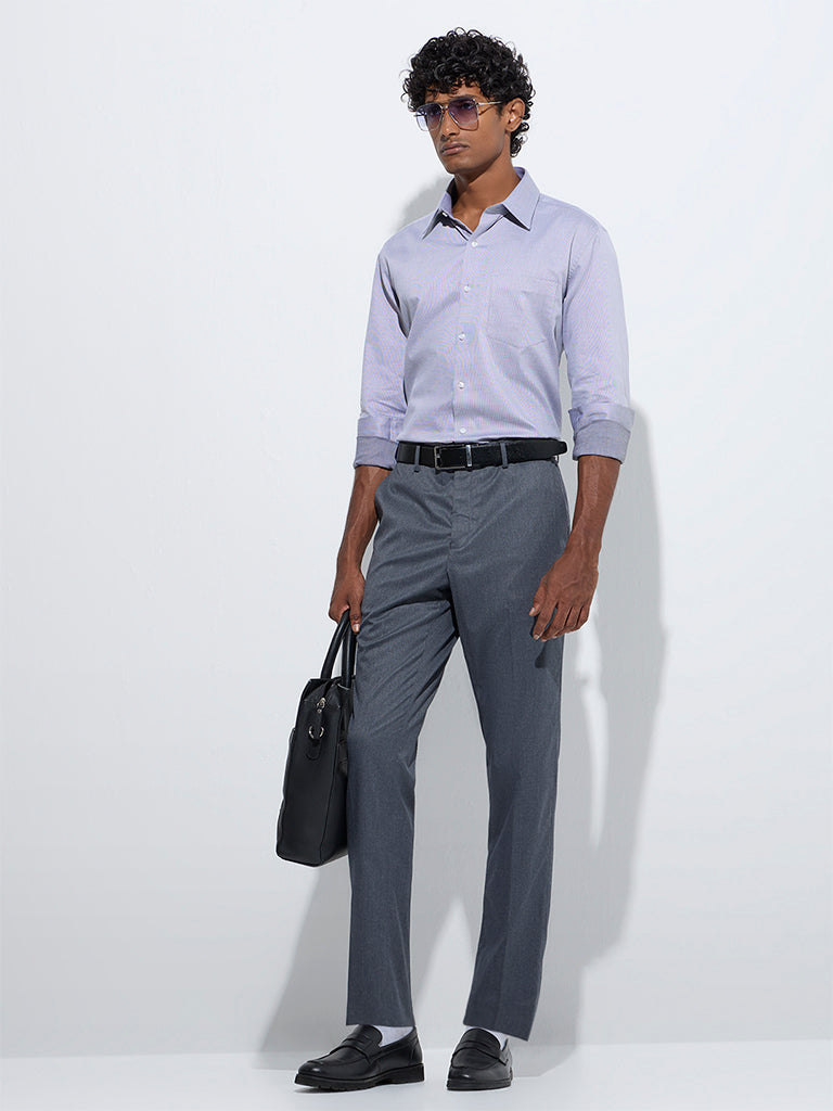 WES Formals Grey Slim-Fit Cotton Shirt
