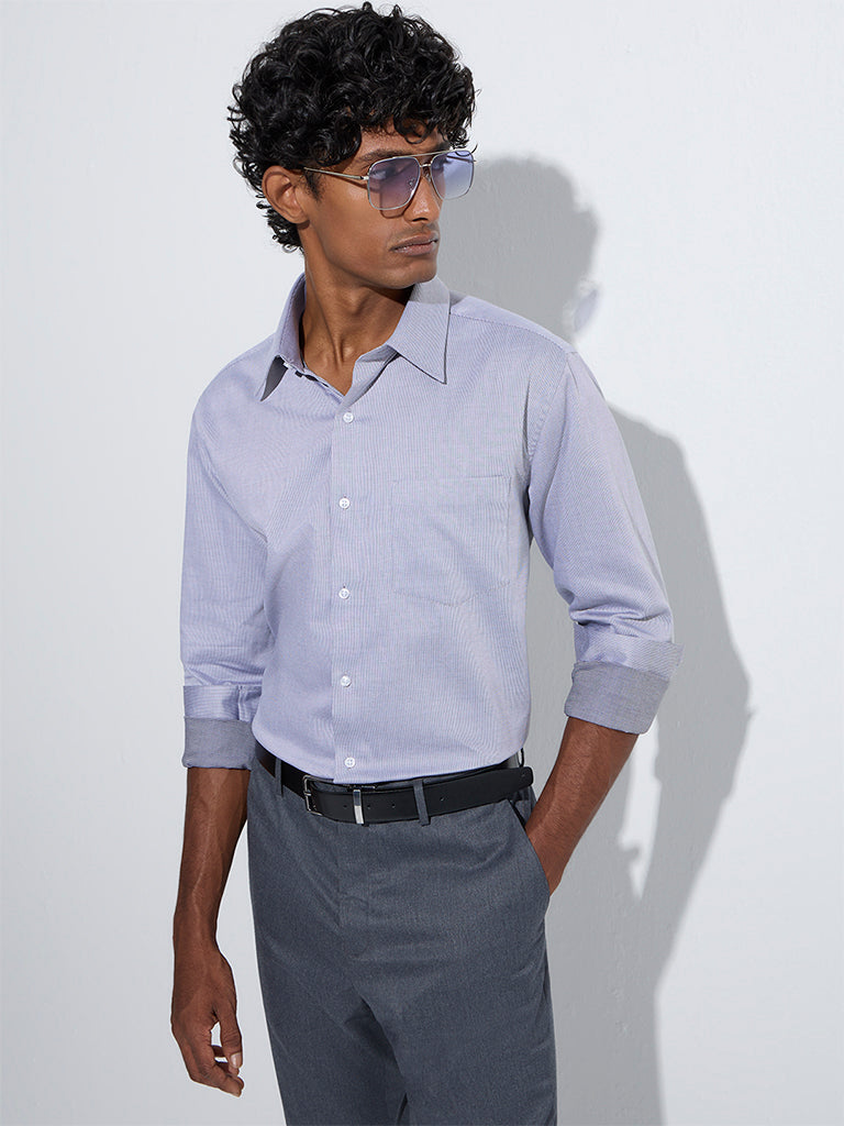 WES Formals Grey Slim-Fit Cotton Shirt