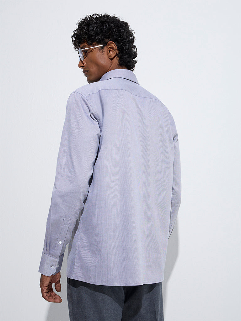 westisde WES Formals Men's Grey Slim-Fit Cotton Shirt for Work Wear Back View