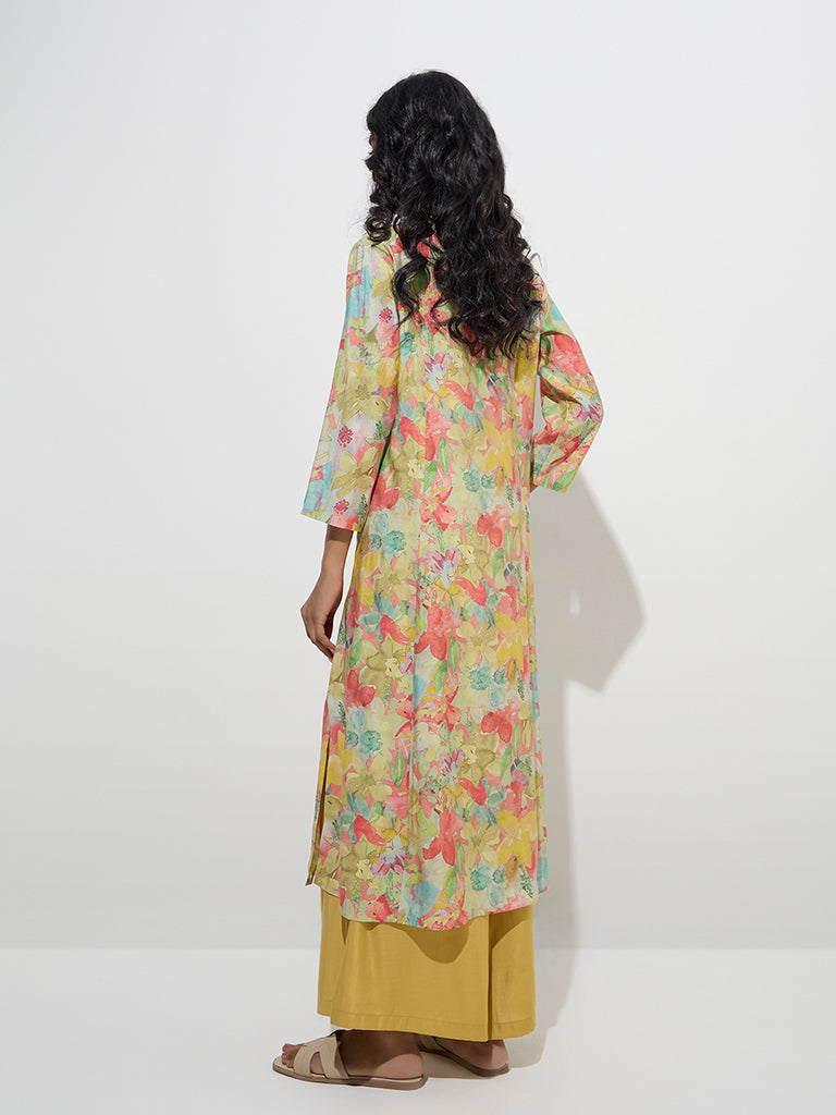 Utsa Mustard Floral Design A-Line Kurta
