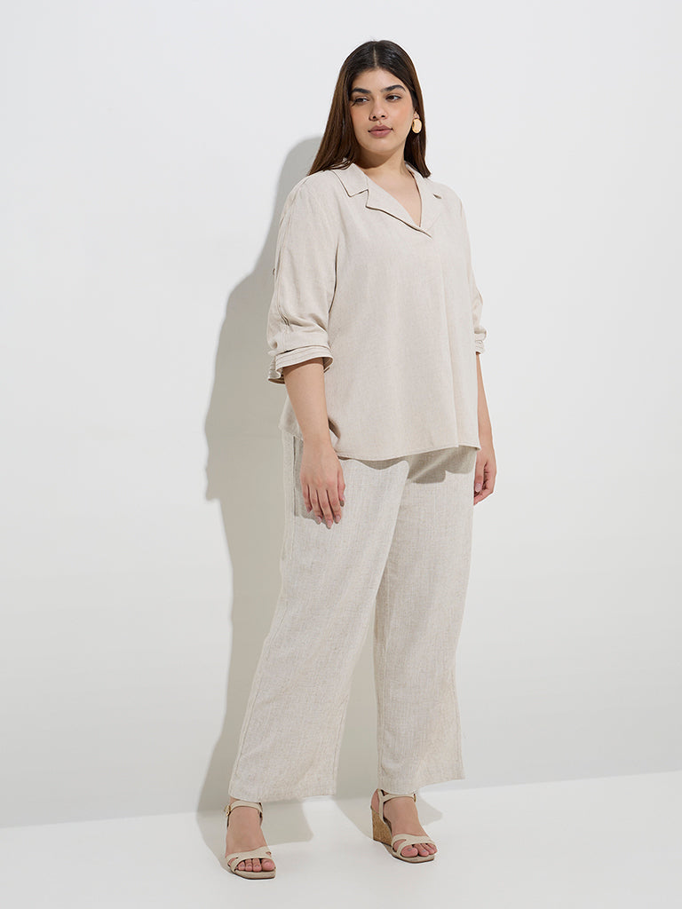 Westside Gia Women's Beige Solid Blouse for Casual Wear Full Model View