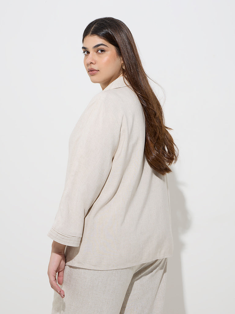 Westside Gia Women's Beige Solid Blouse for Casual Wear Back View
