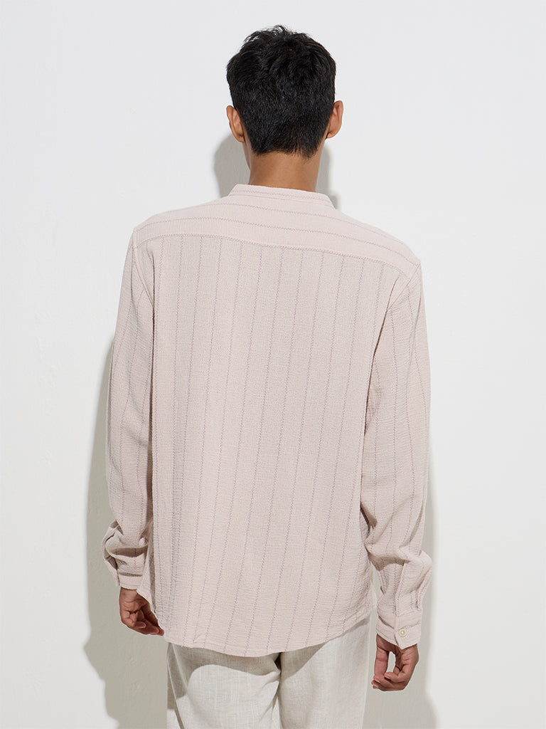 Westside ETA Men's Lilac Striped Relaxed-Fit Cotton Shirt for Casual Wear Back View