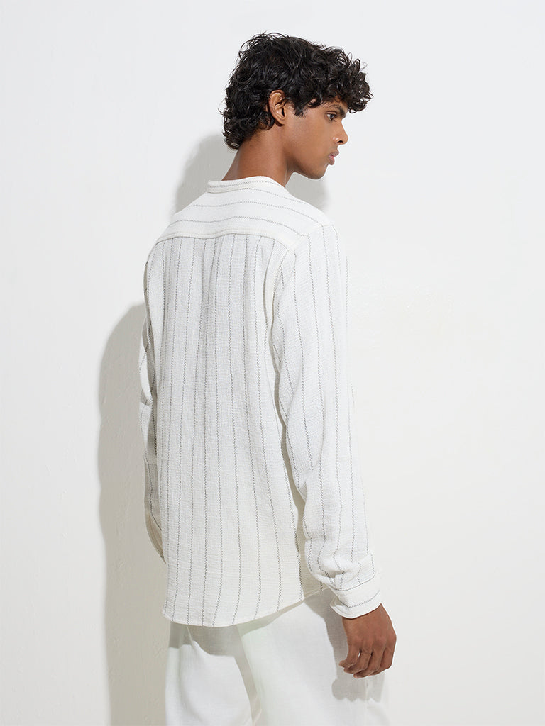 Westside ETA Men's White Stripe Printed Relaxed-Fit Cotton Shirt for Casual Wear Back View