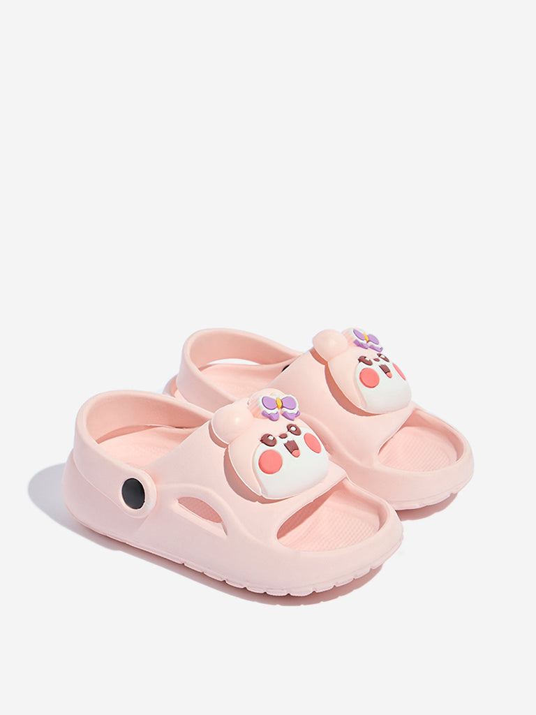 Westside Yellow Kids Pink Bunny-Detailed Clogs for Casual Wear Front View