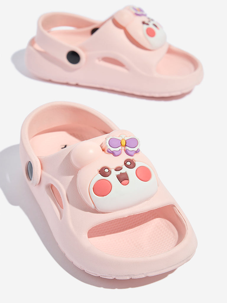 Westside Yellow Kids Pink Bunny-Detailed Clogs for Casual Wear Zoomed View