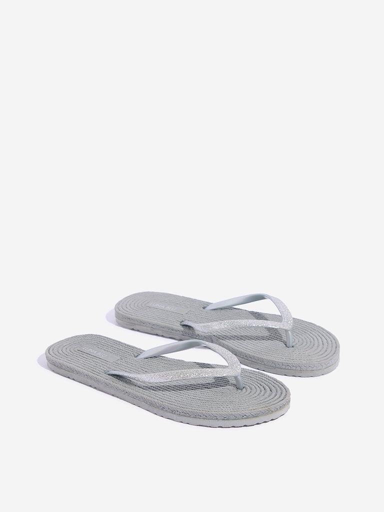 LUNA BLU Light Grey Woven-Textured Flip-Flop