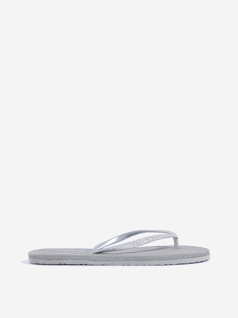 LUNA BLU Light Grey Woven-Textured Flip-Flop