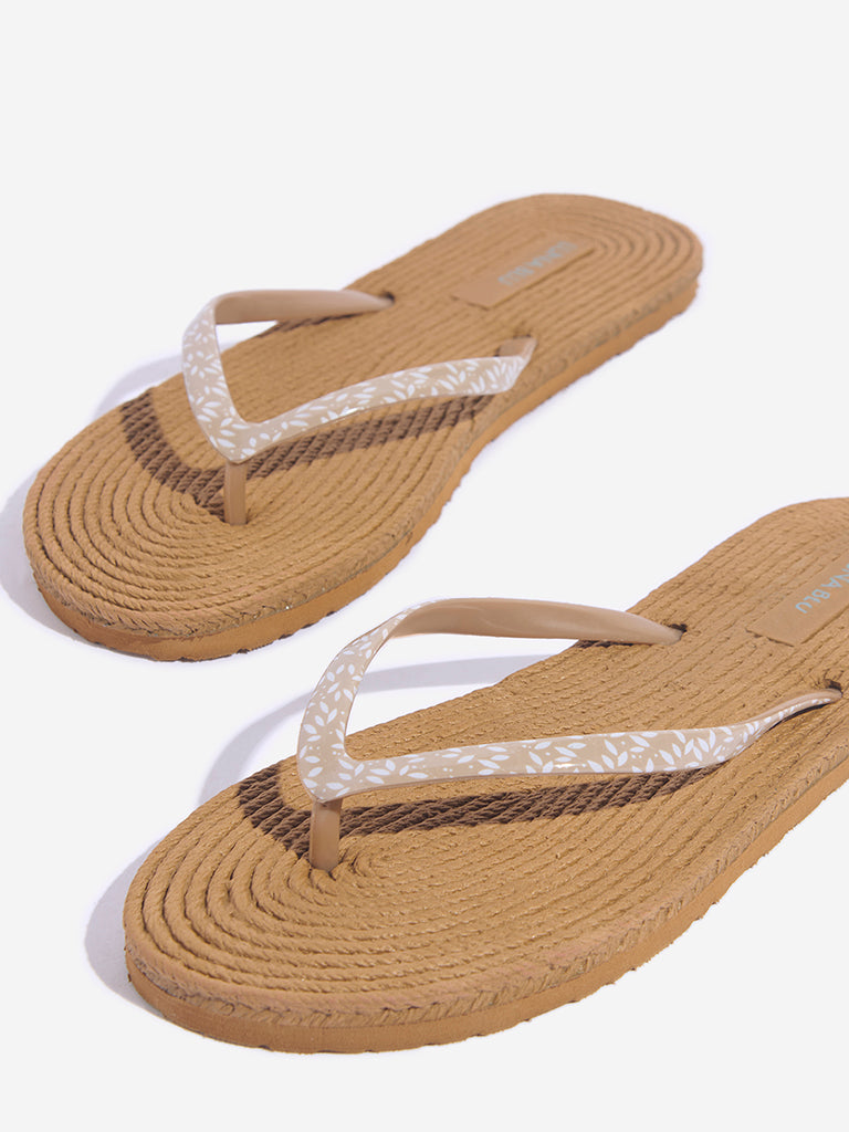 Westside LUNA BLU Women's Taupe Woven-Textured Flip-Flops Zoomed View