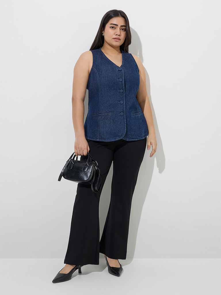 Gia Dark Blue Denim Waistcoat-Style Top