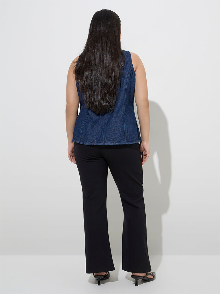 Westside Gia Women's Dark Blue Denim Waistcoat-Style Top for Casual Wear Back View