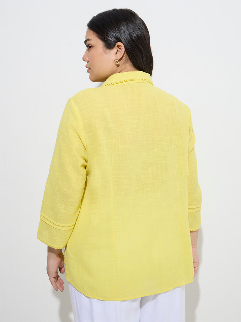 Westside Gia Women's Yellow Pintuck-Detailed Cotton Blouse for Casual Wear Back View