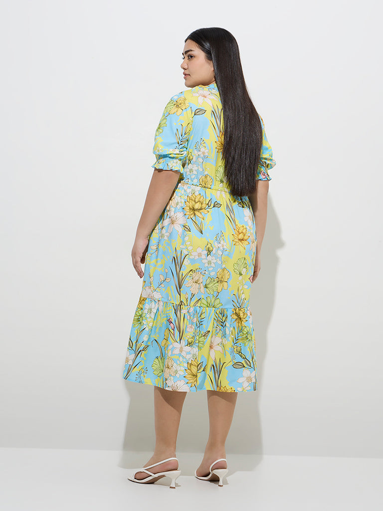 Westside Gia Women's Multicolour Botanical Design Cotton A-Line Dress for Casual Wear Back View