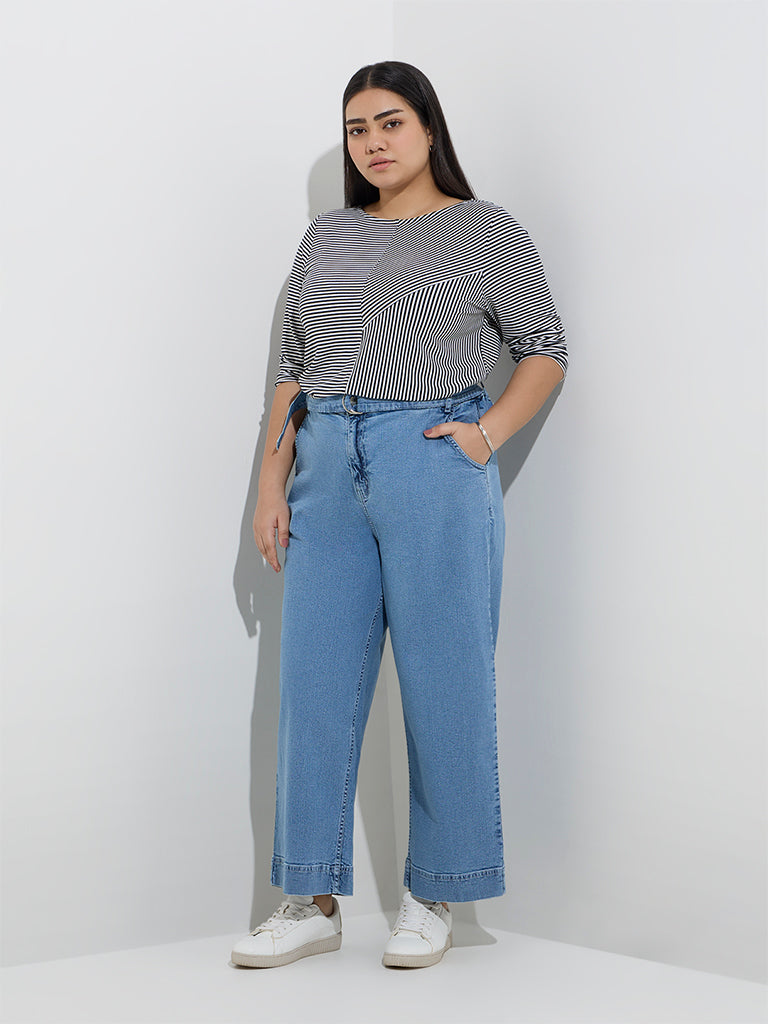 Gia Blue Wide Leg - Fit High - Rise Jeans with Belt