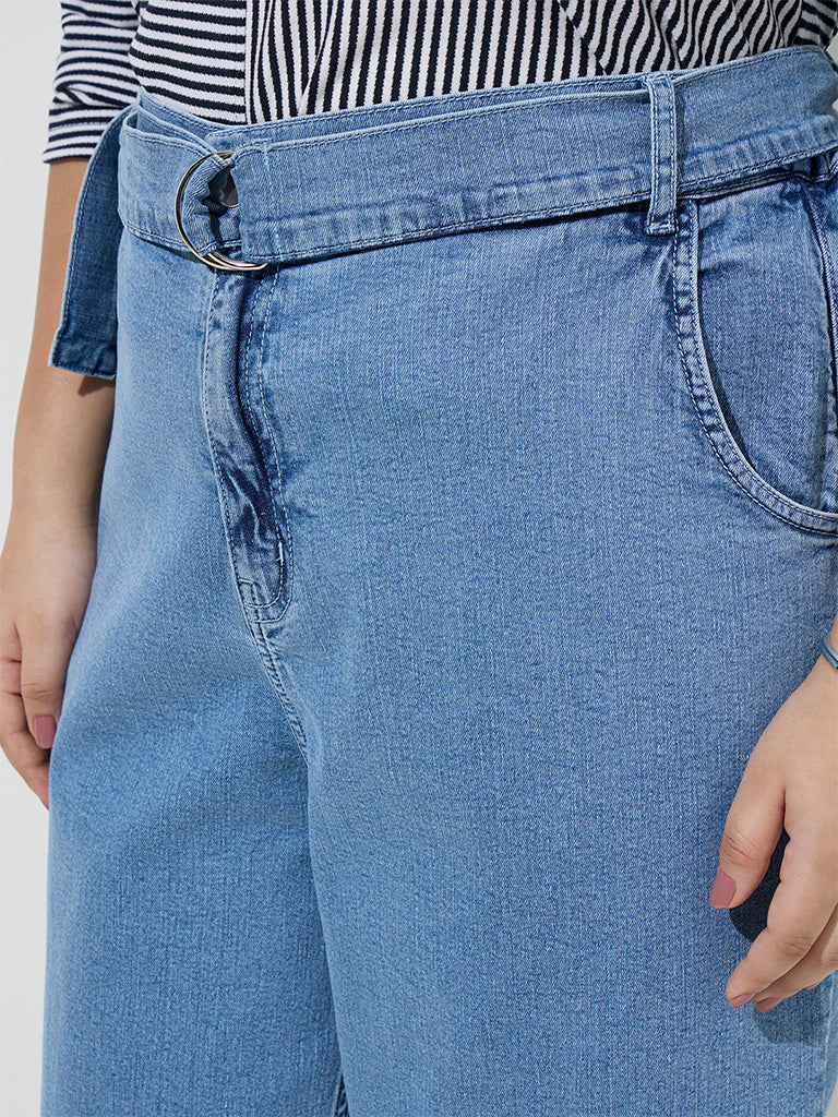 Gia Blue Wide Leg - Fit High - Rise Jeans with Belt