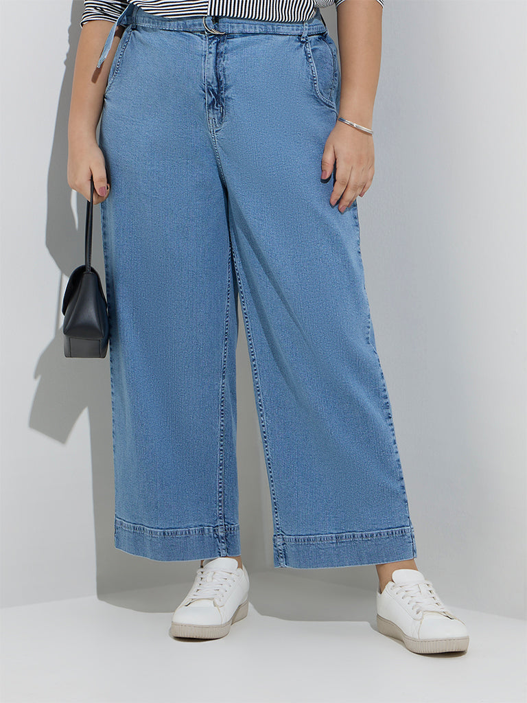Gia Blue Wide Leg - Fit High - Rise Jeans with Belt