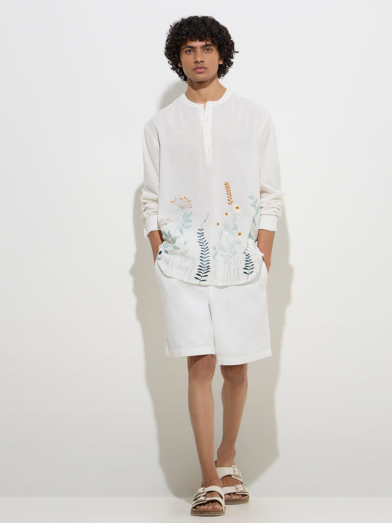 ETA White Embroidered Relaxed-Fit Cotton Shirt