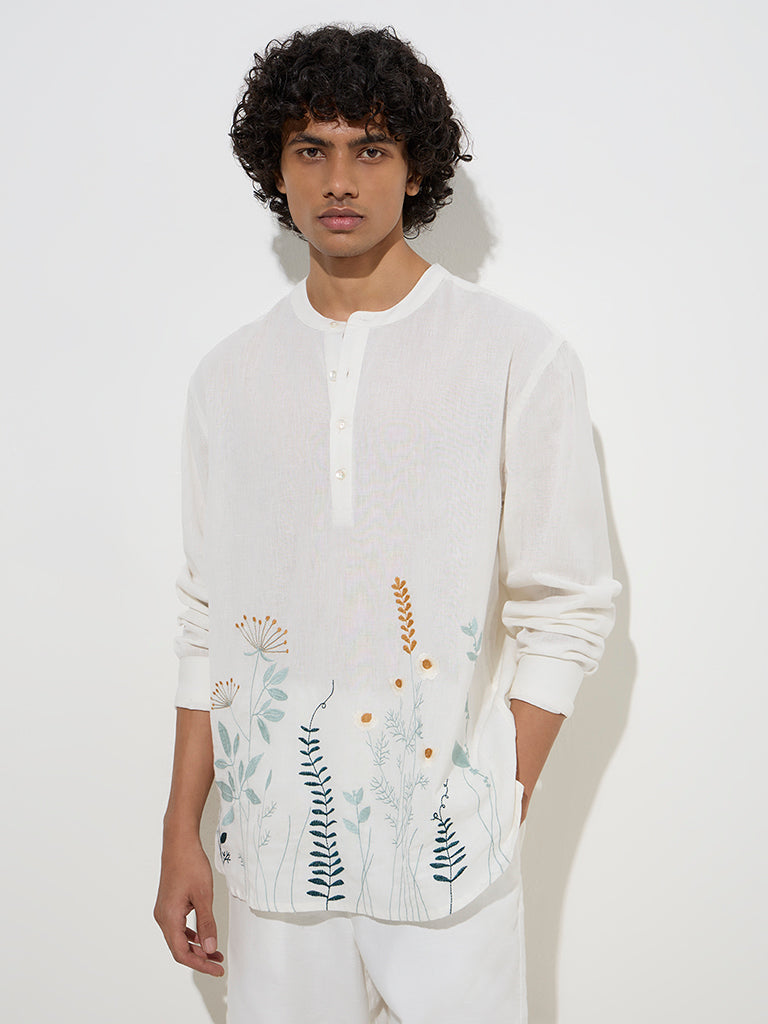 ETA White Embroidered Relaxed-Fit Cotton Shirt
