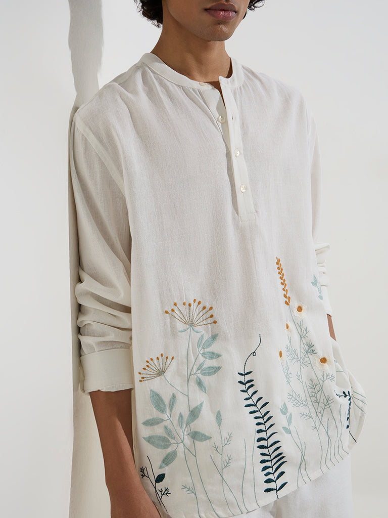 ETA White Embroidered Relaxed-Fit Cotton Shirt