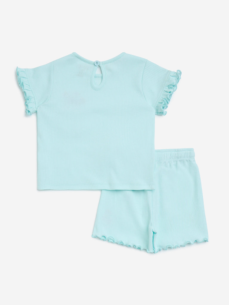 HOP Baby Turquoise Floral Design Cotton Top and Shorts Set