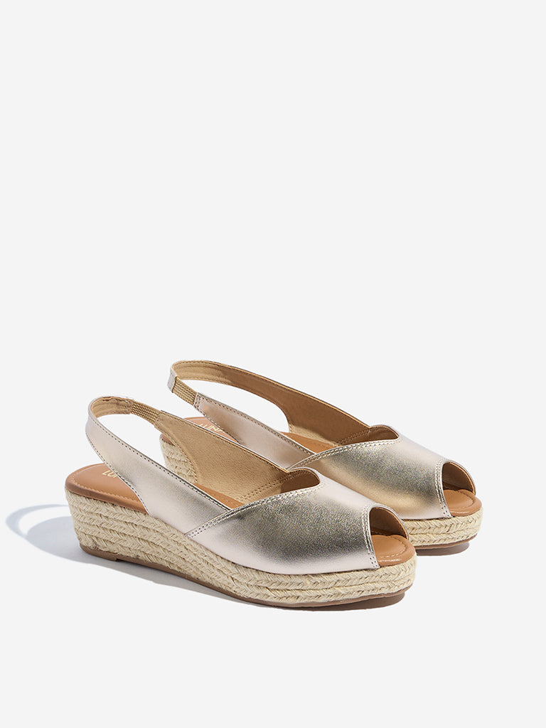 Westside LUNA BLU Women's Gold Peep-Toe Wedge Sandals Front View