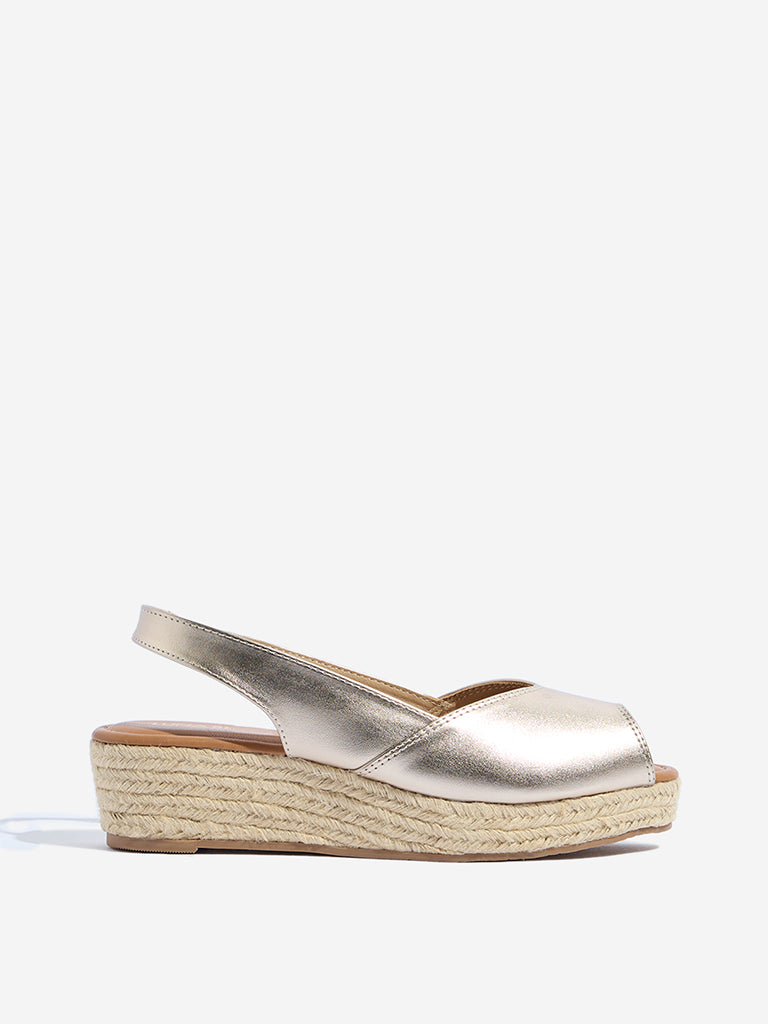 Westside LUNA BLU Women's Gold Peep-Toe Wedge Sandals Side View