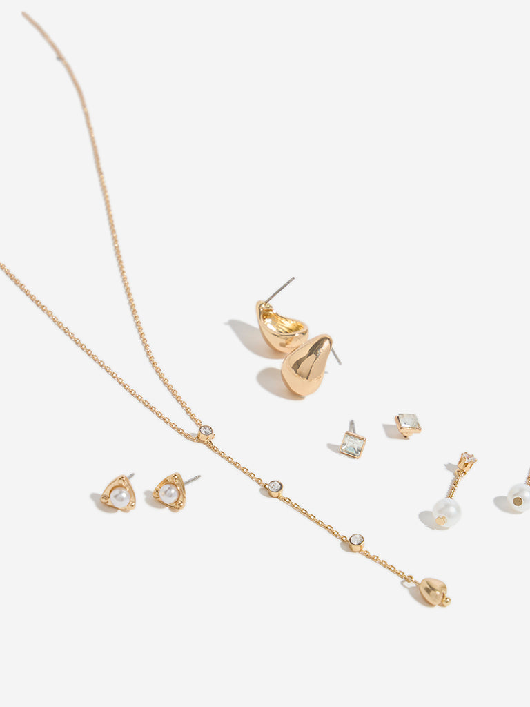 Westside Accessories Gold Y-Shaped Necklace and Earrings Set