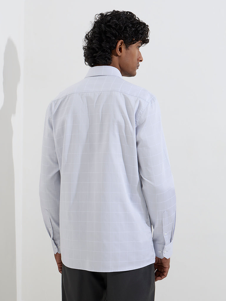 Westside WES Formals Men's Light Grey Checkered Slim-Fit Cotton Shirt for Work Wear Back View
