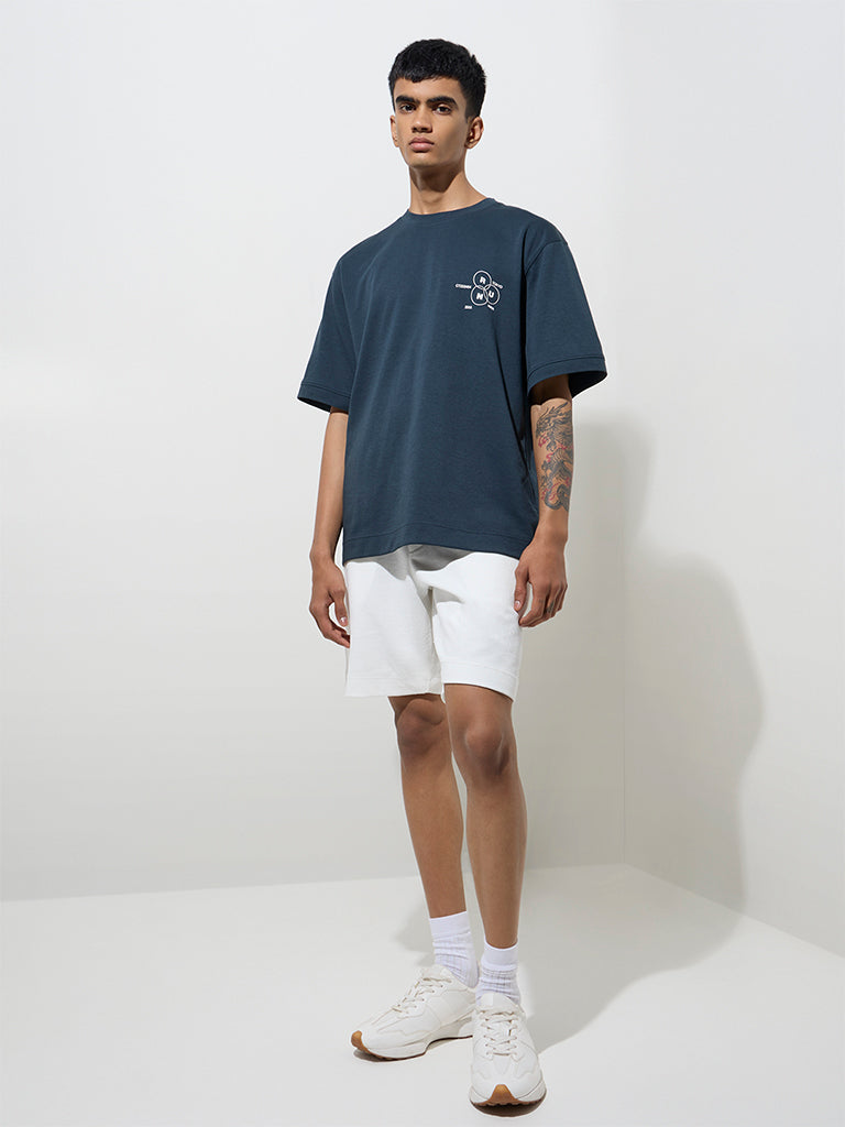 Studiofit Dark Teal Relaxed-Fit Cotton-Blend T-Shirt