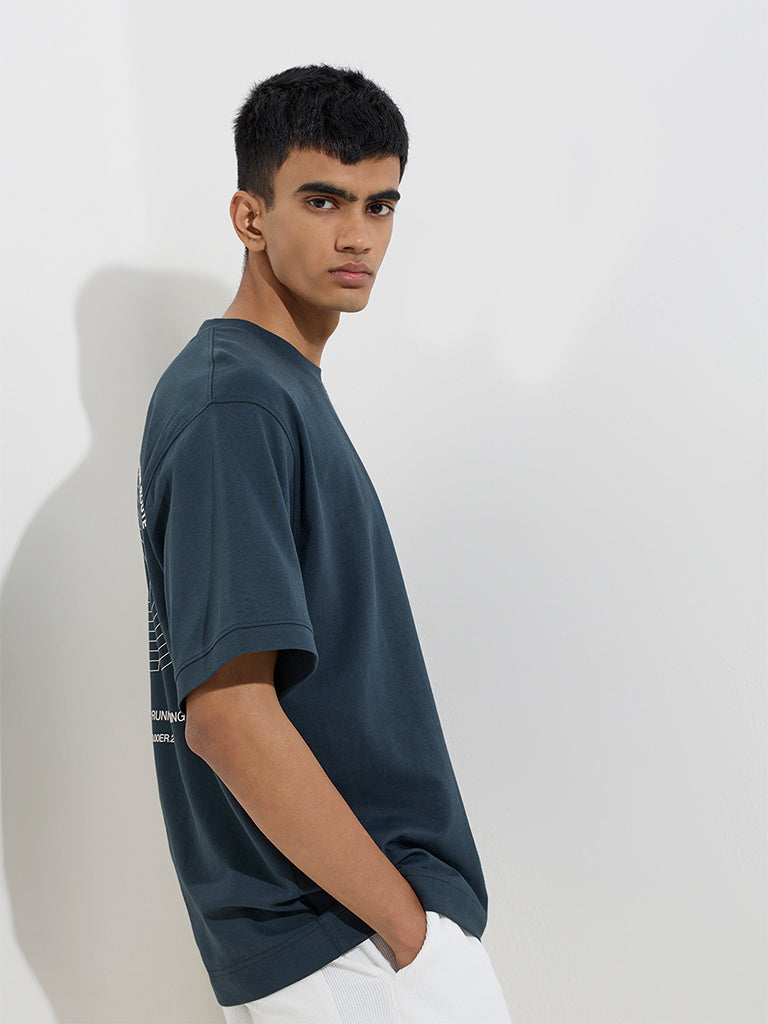 Studiofit Dark Teal Relaxed-Fit Cotton-Blend T-Shirt