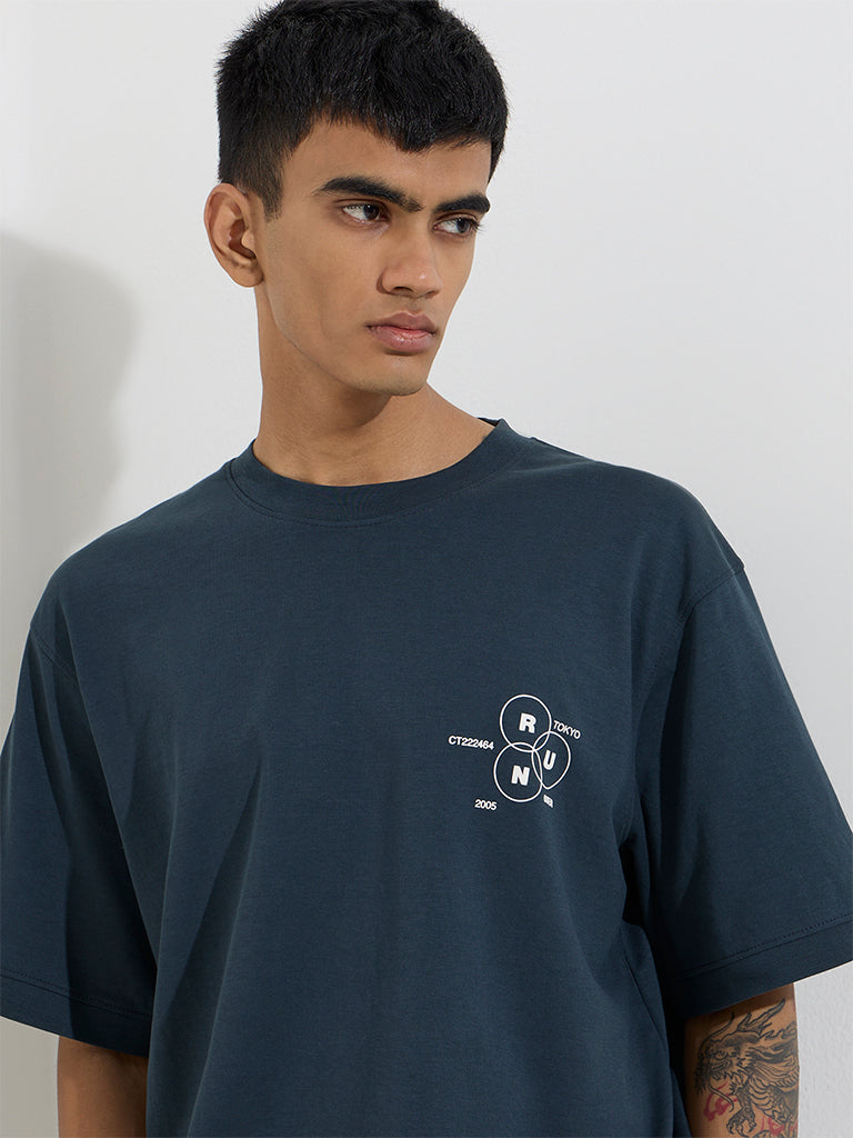 Studiofit Dark Teal Relaxed-Fit Cotton-Blend T-Shirt