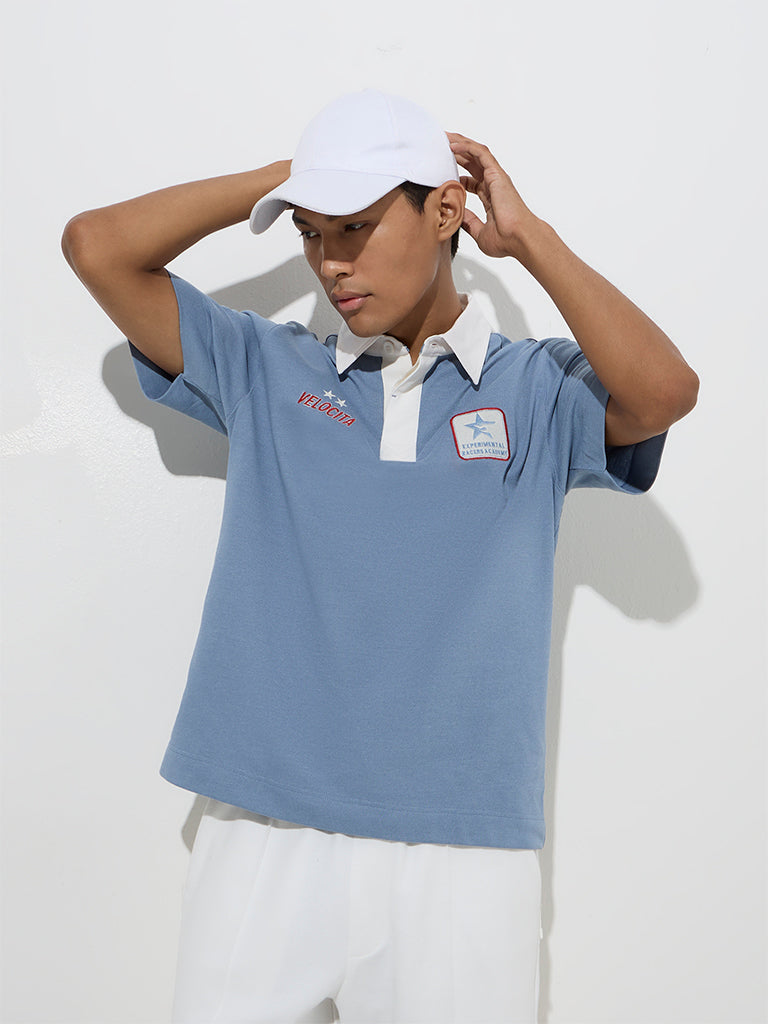 Studiofit Blue Relaxed-Fit Cotton-Blend Polo T-Shirt