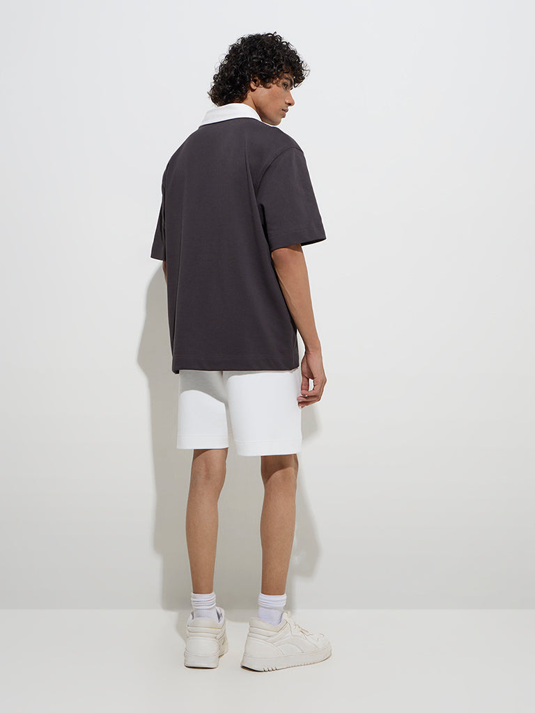 Westside Studiofit Men's White Relaxed-Fit Mid-Rise Cotton-Blend Shorts for Sports Wear Back View