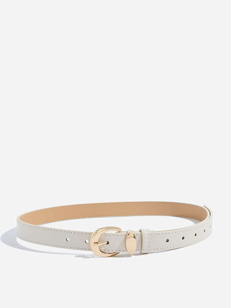 Westside Accessories Beige Gold-Accent Buckled Belt