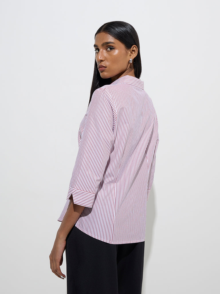 Westside Wardrobe Women's Red Stripe Printed Shirt for Work Wear Back View