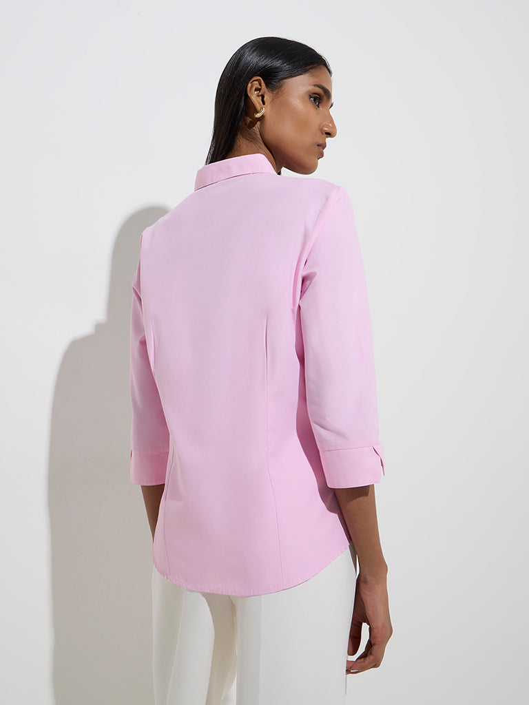 Westside Wardrobe Women's Pink Solid Shirt for Work Wear Back View