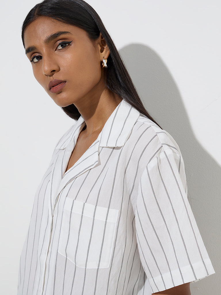 Westside Wardrobe Women's Ivory Stripe Printed Shirt for Work Wear Zoom View