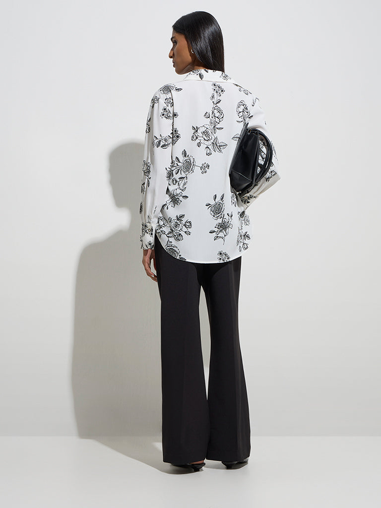 Westside Wardrobe Women's White Floral Design Shirt for Work Wear Back View