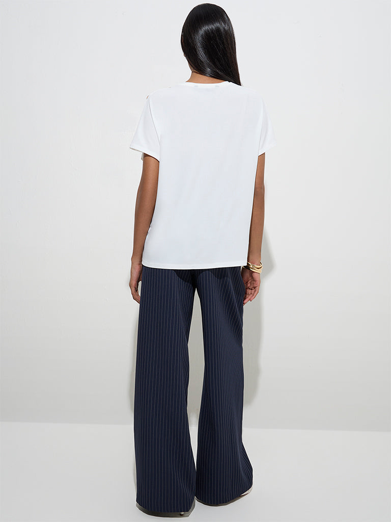 Westside Wardrobe Women's Ivory Solid Top for Work Wear Back View