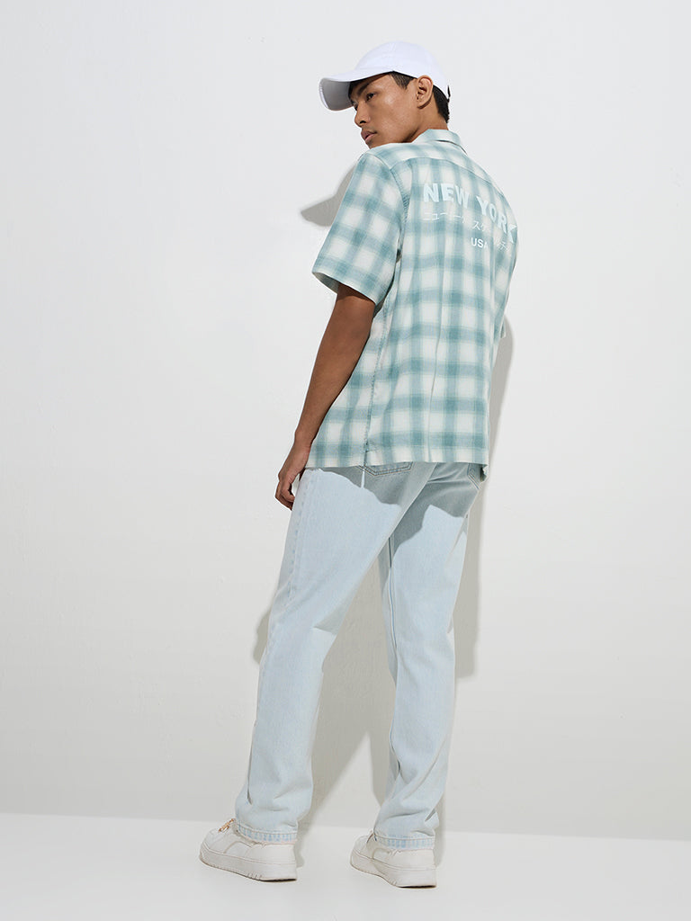 Westside Nuon Men's Light Blue Relaxed-Fit Mid-Rise Jeans for Casual Wear Back View