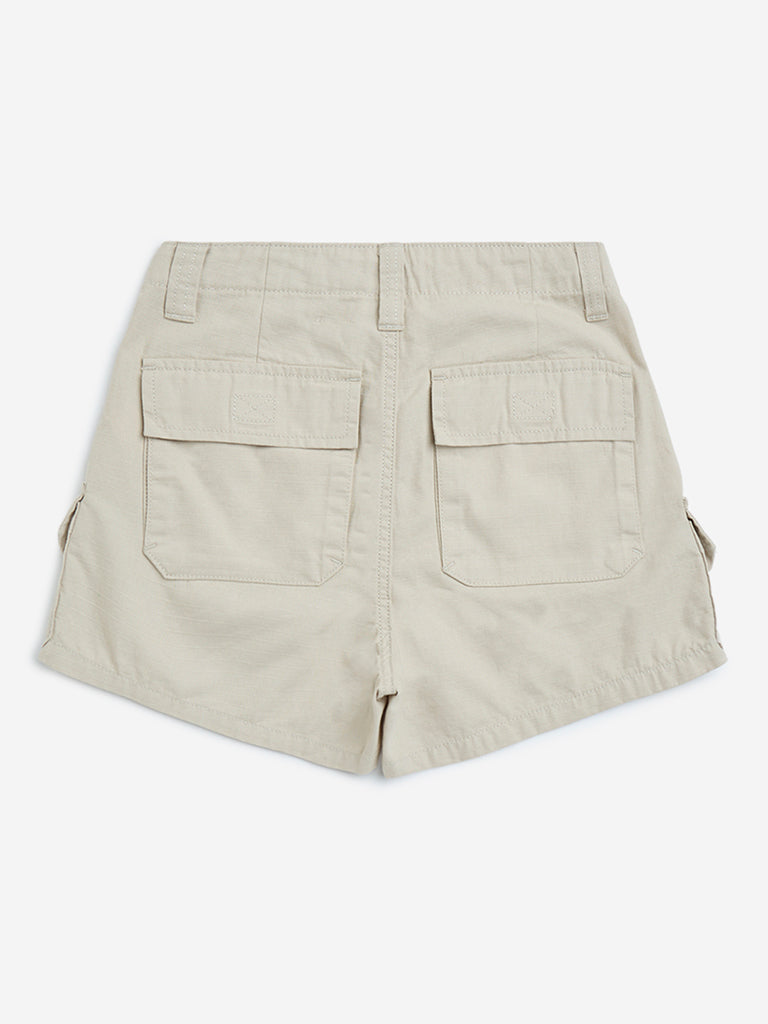 Y&F Kids Beige High-Rise Cotton Shorts