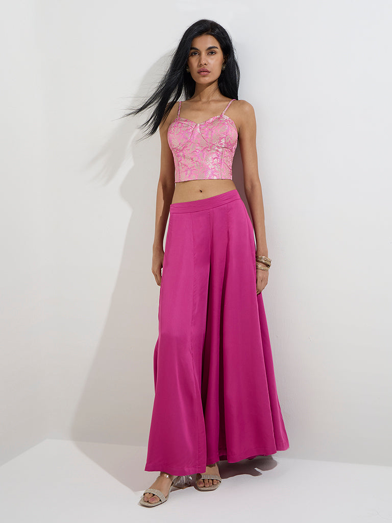 Westside Vark Women's Magenta Brocade Corset Top for Festive Wear Full Model View